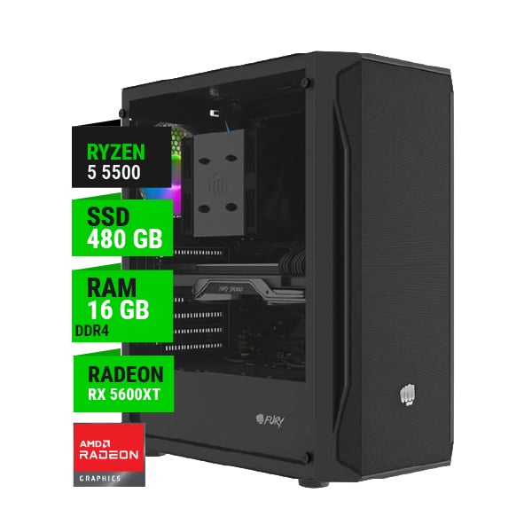 PC GAMER AMD RYZEN 5 5500 RX 5600XT 6GB B550 16GB RAM 480GB NVME 600W BRONZE