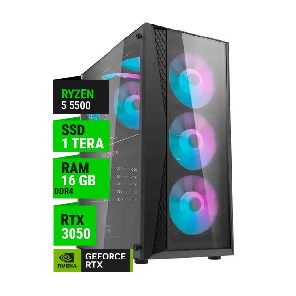 PC GAMER AMD RYZEN 5 5500 RTX 3050 6GB B550 16GB RAM 1TB NVME 600W BRONZE