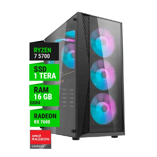 PC GAMER AMD RYZEN 7 5700 RX 7600 8GB B550 16GB RAM 1TB NVME 650W BRONZE