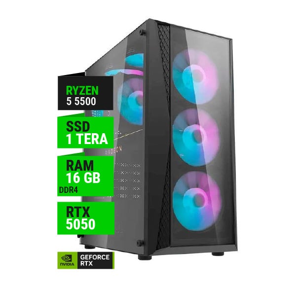 PC GAMER AMD RYZEN 5 5500 RTX 5050 8GB B550 16GB RAM 1TB NVME 650W BRONZE