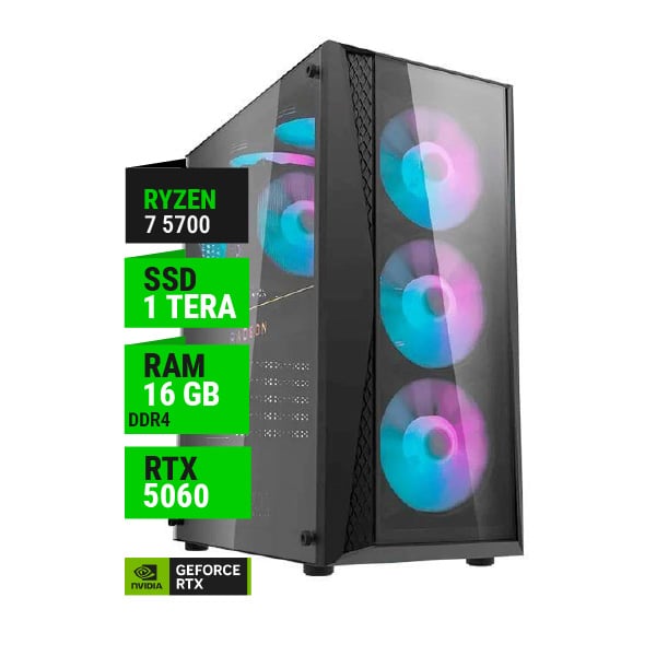 PC GAMER AMD RYZEN 7 5700 RTX 5060 8GB B550 16GB RAM 1TB NVME 650W GOLD
