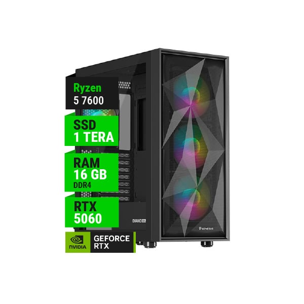 PC GAMER AMD RYZEN 5 7600 RTX 5060 TI 16GB B650 WIFI 16GB RAM 1TB NVME 750W GOLD