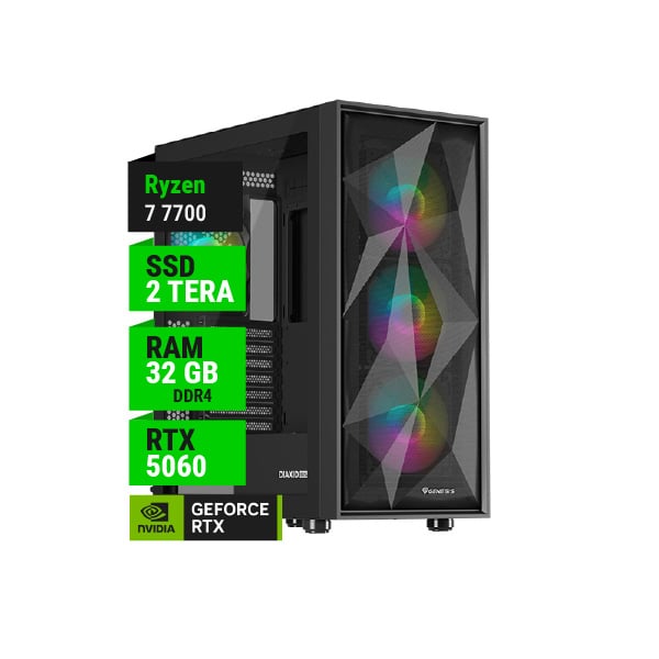 PC GAMER AMD RYZEN 7 7700 RTX 5060 TI 16GB B650 WIFI 32GB RAM 2TB NVME 750W GOLD