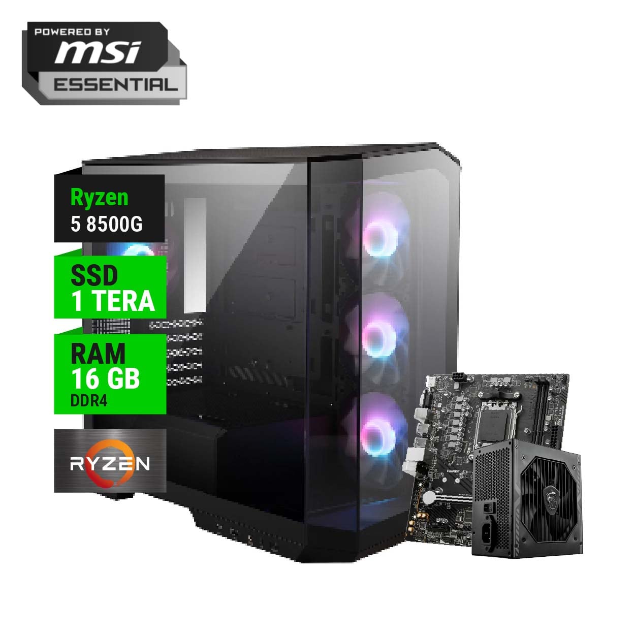 PC GAMER POWERED BY MSI ESSENTIAL AMD RYZEN 5 8500G A620 16GB RAM 1TB NVME 650W BRONZE
