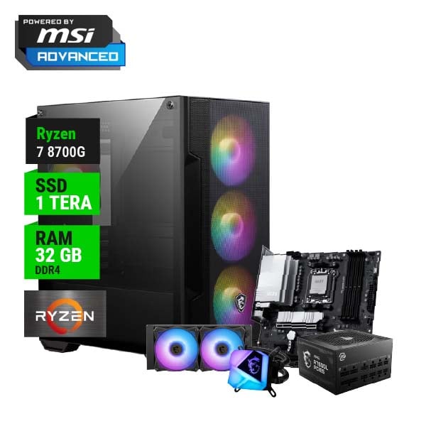 PC GAMER POWERED BY MSI ESSENTIAL AMD RYZEN 7 8700G B850 32GB RAM 1TB NVME 750W GOLD + WATER 240