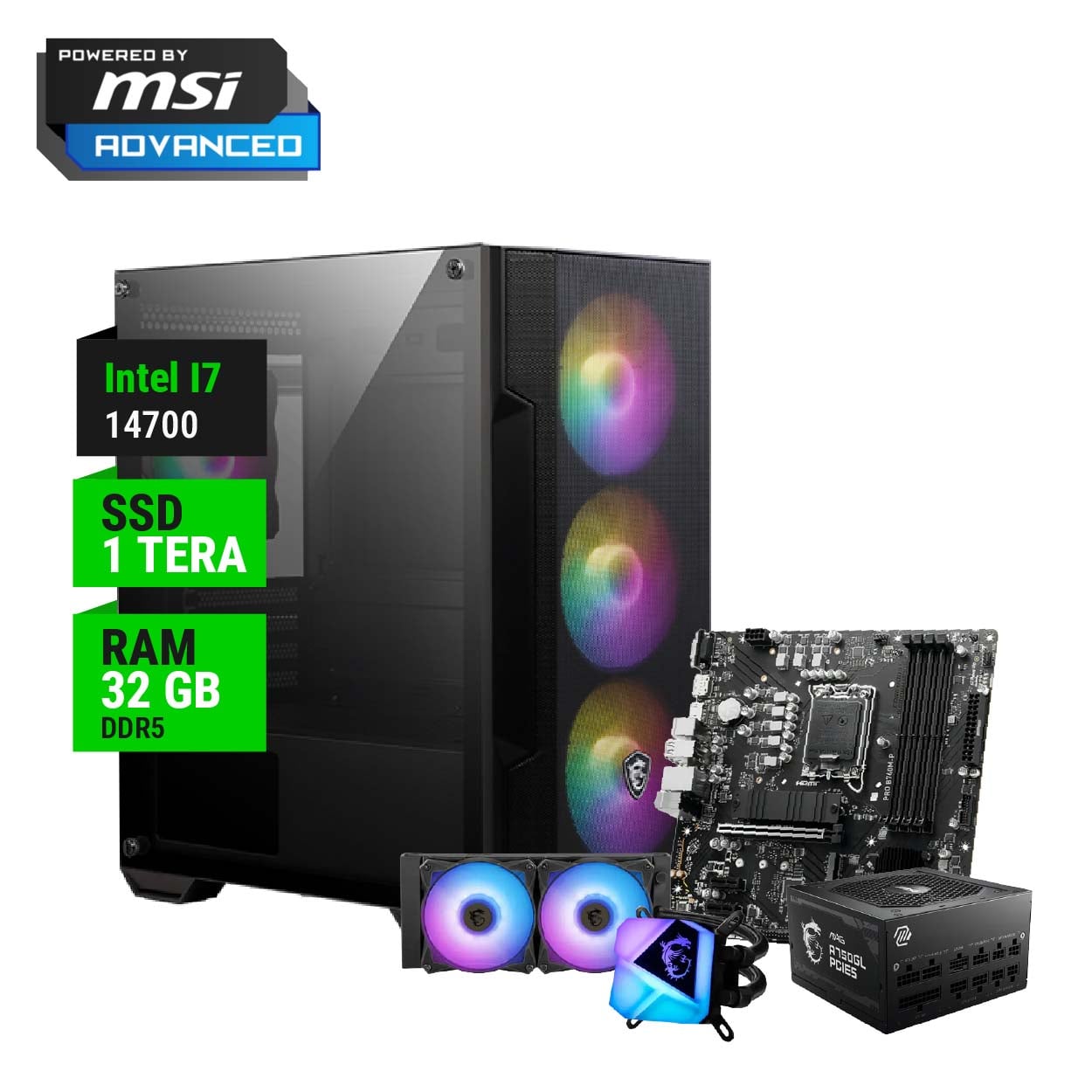 PC GAMER POWERED BY MSI ESSENTIAL INTEL I7 14700 B760 32GB RAM 1TB NVME 750W GOLD + WATER 240MM