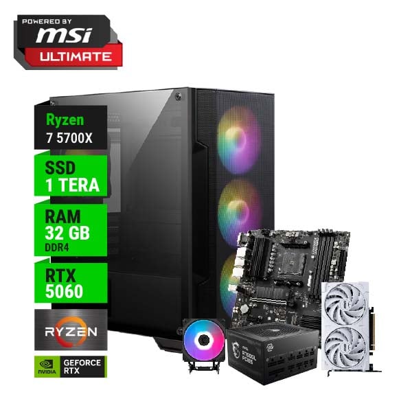 PC POWERED BY MSI ADVANCED PRO AMD RYZEN 7 5700X B550 32GB RAM 1TB RTX 5060 750W GOLD + CPU COOLER