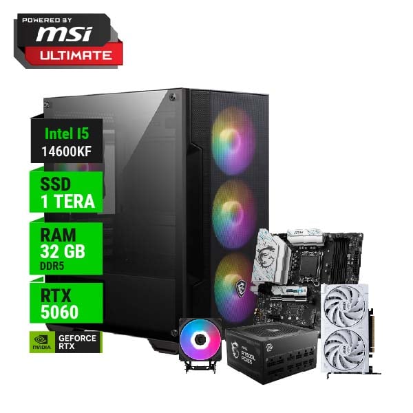 PC POWERED BY MSI ULTIMATE INTEL I5 14600KF B760 WIFI 32GB RAM 1TB RTX 5060 750W GOLD + CPU COOLER