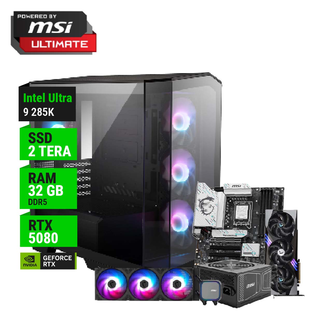 PC POWERED BY MSI ULTIMATE INTEL ULTRA 9 285K B860 32GB RAM 2TB RTX 5080 850W GOLD + WATER 360