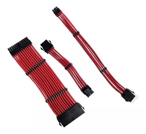 KIT CABLES MALLADOS ZER01 GAMING (1 X 24 PIN - 1 X 4+4 PIN - 2 X 6+2 PIN) RED