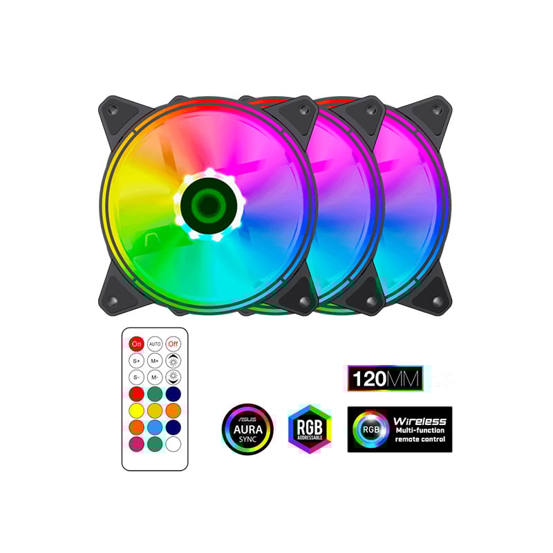 KIT FAN COOLER X3 GAMEMAX 120MM RQ300 ARGB