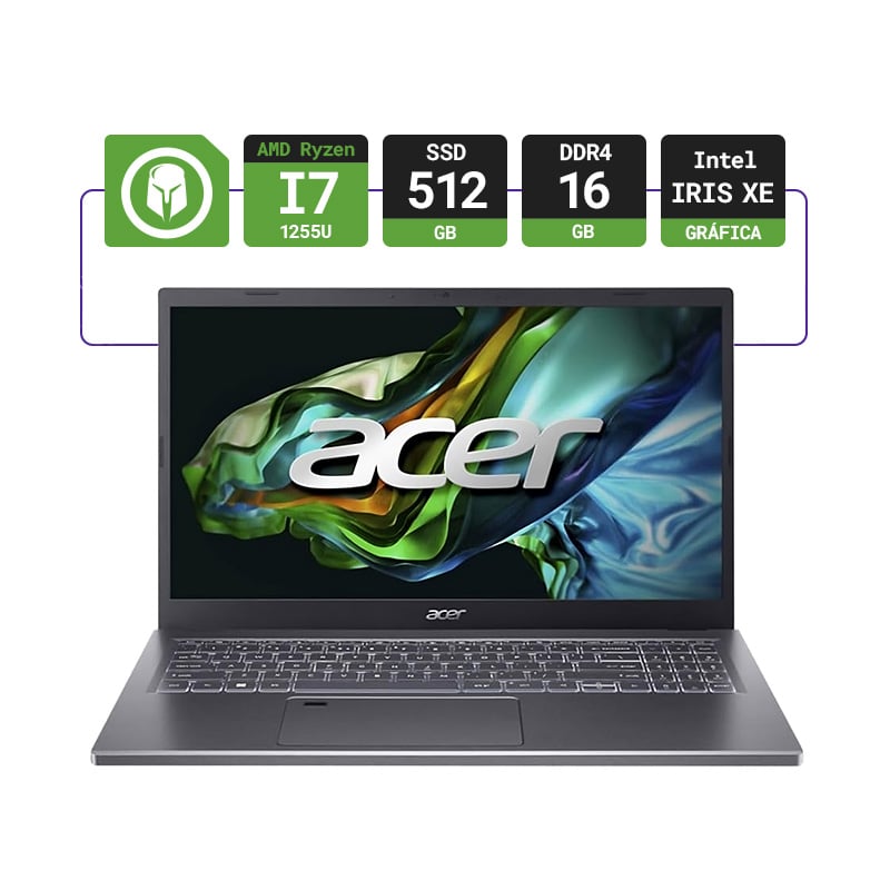 NOTEBOOK ACER ASPIRE LITE 15.6" INTEL CORE I7-1255U FHD 16GB RAM 512GB SSD FREEDOS - STEEL GREY