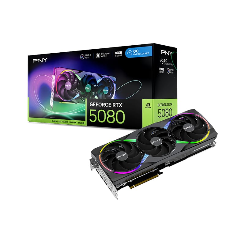 PLACA DE VIDEO PNY GEFORCE RTX 5080 EPIC X ARGB 16GB OC TRIPLE FAN GDDR7