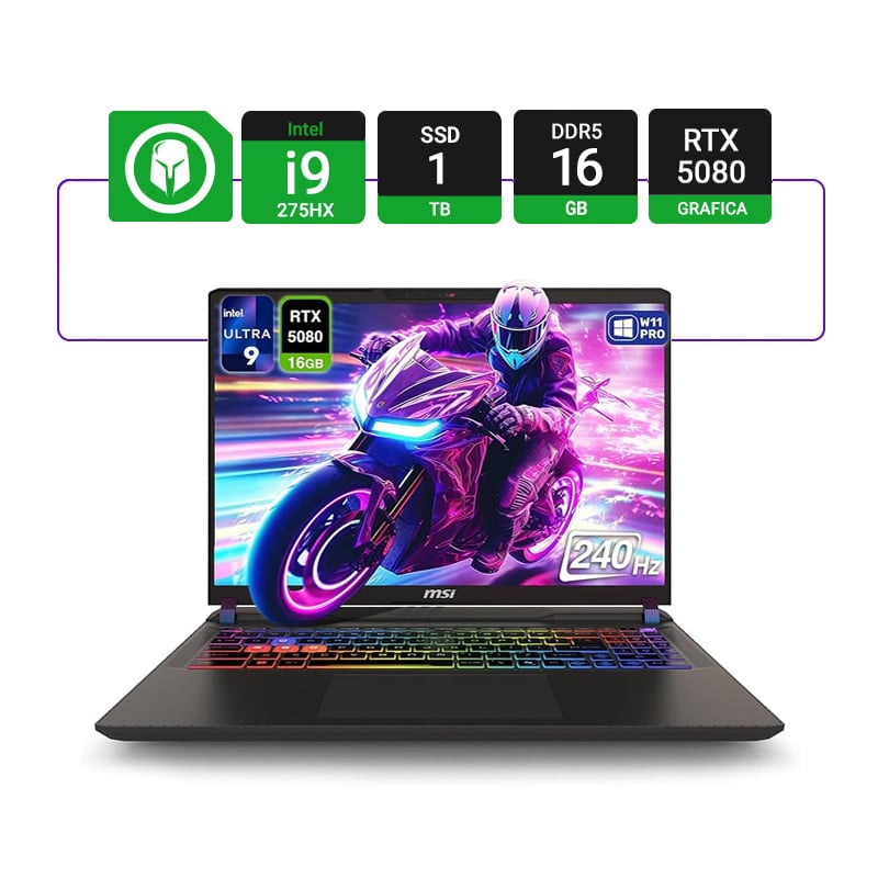 NOTEBOOK MSI VECTOR 16 HX AI A2XWIG-050 16" WQXGA I9 275HX 16GB RAM 1TB NVME RTX 5080 16GB W11 240HZ