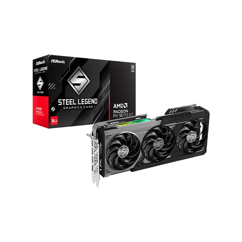 PLACA DE VIDEO AMD RADEON ASROCK RX 9070 XT STEEL LEGEND DARK 16GB GDDR6