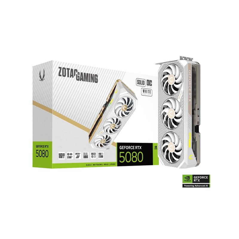 PLACA DE VIDEO ZOTAC NVIDIA GEFORCE RTX 5080 SOLID 12GB OC WHITE GDDR7
